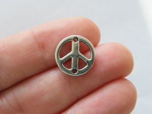 8 Peace sign connector charms antique silver tone P95