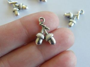 8 Acorn charms antique silver tone L164