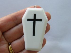 1 Coffin white black cross resin pendant HC185