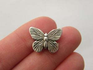 6 Butterfly spacer beads antique silver tone A442