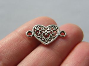 12 Heart connector charms antique silver tone H247