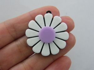 4 Flower pendants lilac purple white and black resin F328