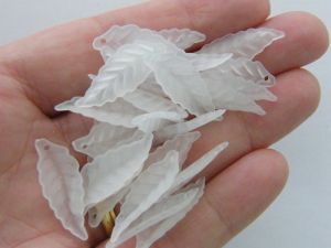 100 White frosted acrylic leaf charms L366  - SALE 50% OFF