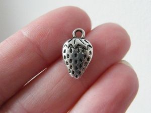 8 Strawberry charms antique silver tone FD237