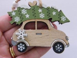 2 Car Christmas tree pendants wood CT