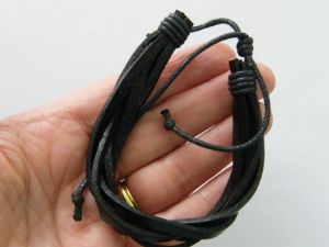 2 Black leather men&#39;s adjustable bracelets bangle