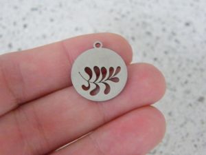 2 Leaf  pendants silver tone stainless steel L234