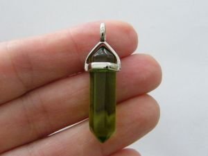 2 So pretty Chakra vibrant green glass bullet pendantsI162