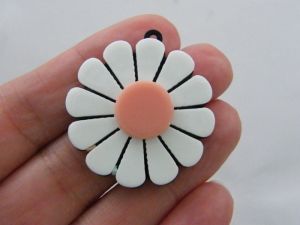 4 Flower pendants pink white and black resin F330