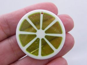 8 Lime slice pendants charms green white resin  FD423