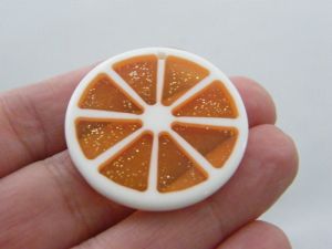 8 Orange slice citrus fruit pendants charms white orange resin  FD425