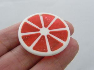 8 Grapefruit slice pendants charms pink white resin  FD426