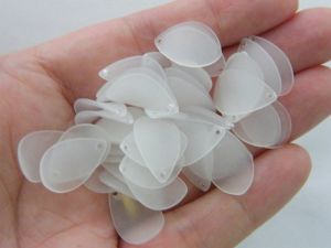 100 White frosted acrylic leaf charms L343  - SALE 50% OFF