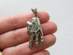 1 Hand gesture OK pendant antique silver tone stainless steel M25