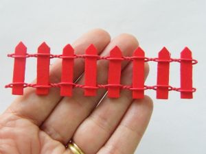 2 Red picket fence embellishments  wood P82