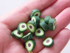 30 Avocado beads green brown polymer clay FD489 - SALE 50% OFF