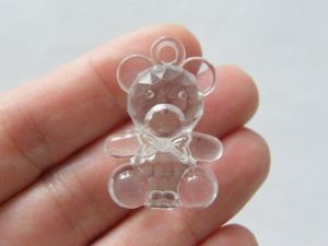 8 Teddy bear pendants faceted clear acrylic P83