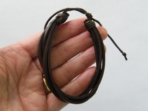 2 Brown leather men&#39;s bracelet adjustable bangle