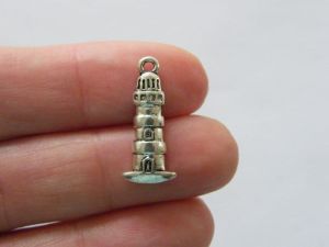 BULK 50 Lighthouse  charms antique silver tone FF629
