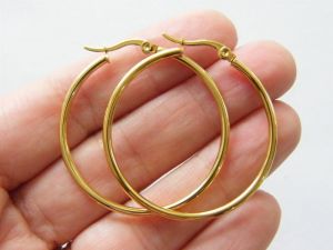 2 Golden stainless steel earring hoops FS07G