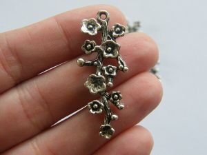4 Branch with flowers pendants antique silver tone F48
