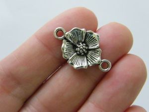 8 Flower connector charms antique silver tone F30