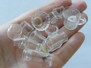 15 Plastic clear glass ware piece set dollhouse miniature plastic FD508
