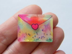 12 Love letter envelope embellishment cabochon resin P376