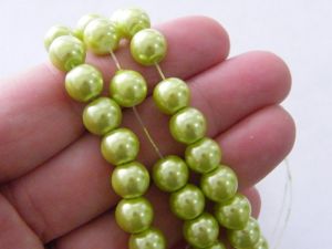 100 Light green imitation pearl  glass 8mm beads B207 - SALE 50% OFF