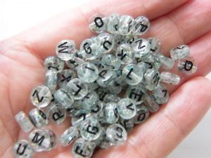 100 Clear black glitter letter alphabet beads RANDOM mixed acrylic AB129 - SALE 50% OFF
