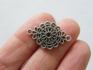 10 Flower connector charms antique silver tone F367