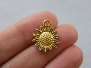 8 Sunflower charms gold tone F146