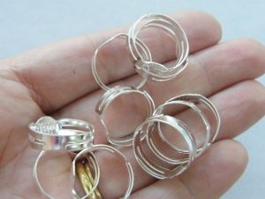 20 Silver plated glue on rings adjustable FS325