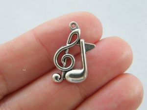BULK 50 Double music note charms antique silver tone MN15 