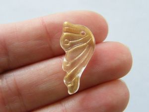6 Butterfly wing charms yellow glitter glass A830