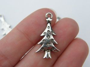 BULK 50 Christmas tree charms tibetan silver CT6