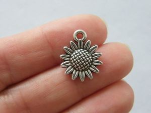8 Sunflower charms antique silver tone F377