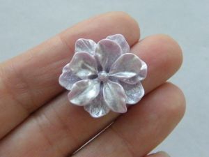 8 Flower embellishment cabochons lilac purple pearl resin F378