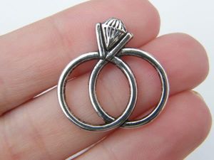 6 Engagement and wedding ring charms antique silver tone M233