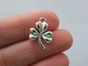 8 Shamrock leaf clover charms antique silver tone L34