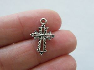 10 Cross charms antique silver tone C55