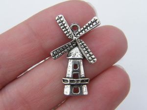 6 Windmill charms antique silver tone WT81