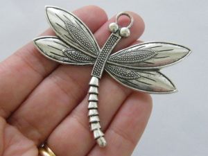 4 Large  Dragonfly pendants antique silver tone A1096