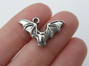 6 Bat charms antique silver tone HC92