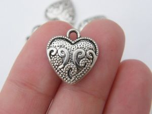 12 Heart charms antique silver tone H47