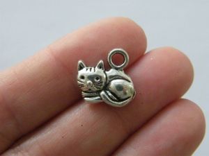 BULK 50 Cat charms antique silver tone A868