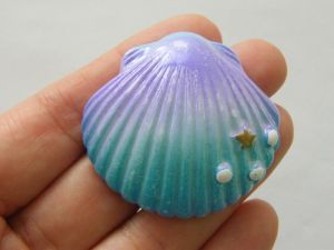 4 Scallop shell embellishment cabochons purple blue resin FF