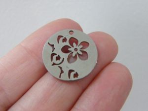 1 Flowers cut out pendant silver tone stainless steel F197