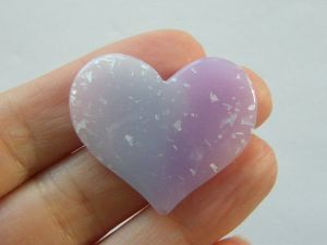 8 Heart embellishment cabochons lilac purple resin H129