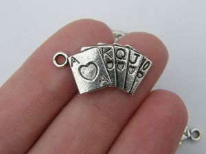 8 Poker playing card charms antique silver tone P280
